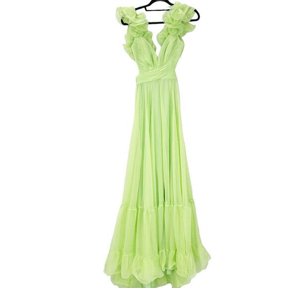 Mac Duggal Women's Green Indy A-Line Ruffled Back-Lace Chiffon Gown Size 2 NWT - Picture 8 of 14
